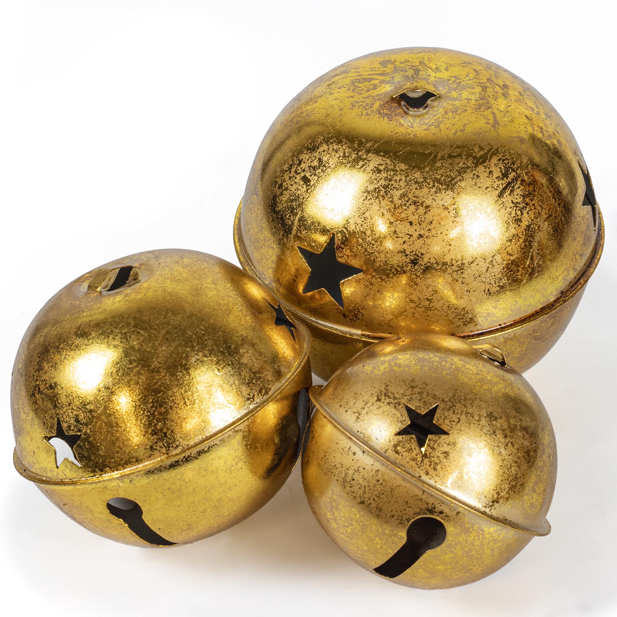 KI Store Oversized Jingle Bells Set of 3 Gold Metal Bells